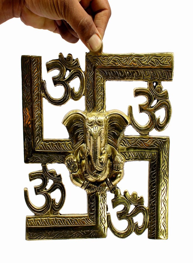 eSplanade Brass OM Aum Swastik Sathiya and Ganesha Ganesh Wall Hanging Yantra - 8.5" Inches (Big Size) - Image 5